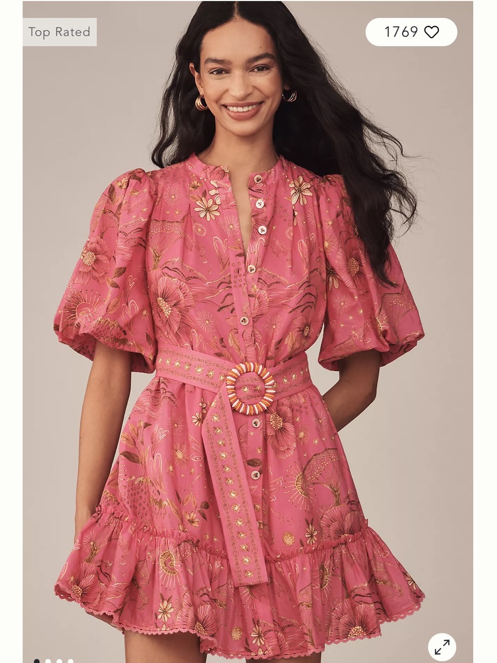 Farm Rio x Anthropologie Short-Sleeve Button-Front Mini Dress